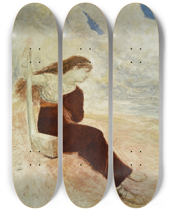 Triptych art skateboard deck of Arnold Bcklin Sappho Calypso by Arnold Bocklin (1827-1901)