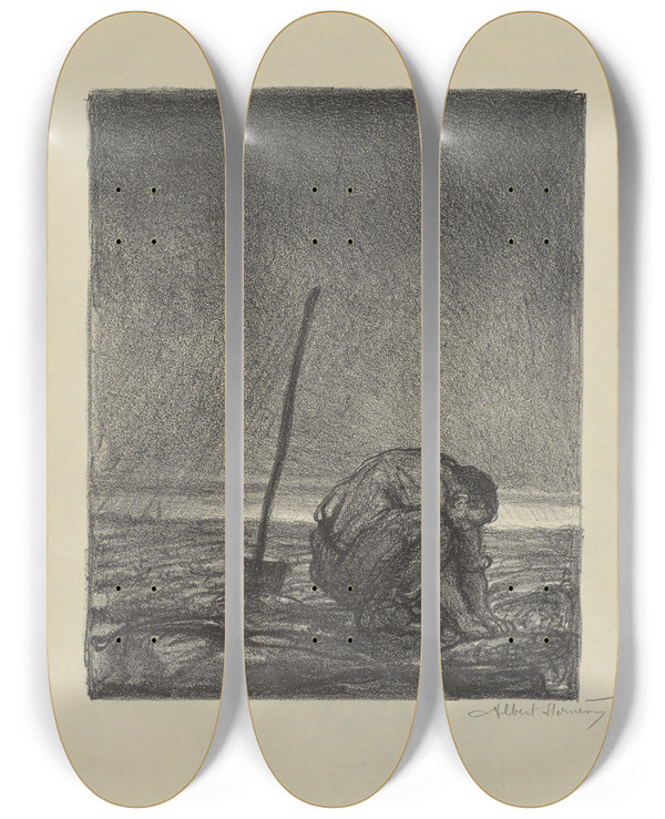 Triptych art skateboard deck of Albert Sterner Earth by Albert Sterner (1863-1946)