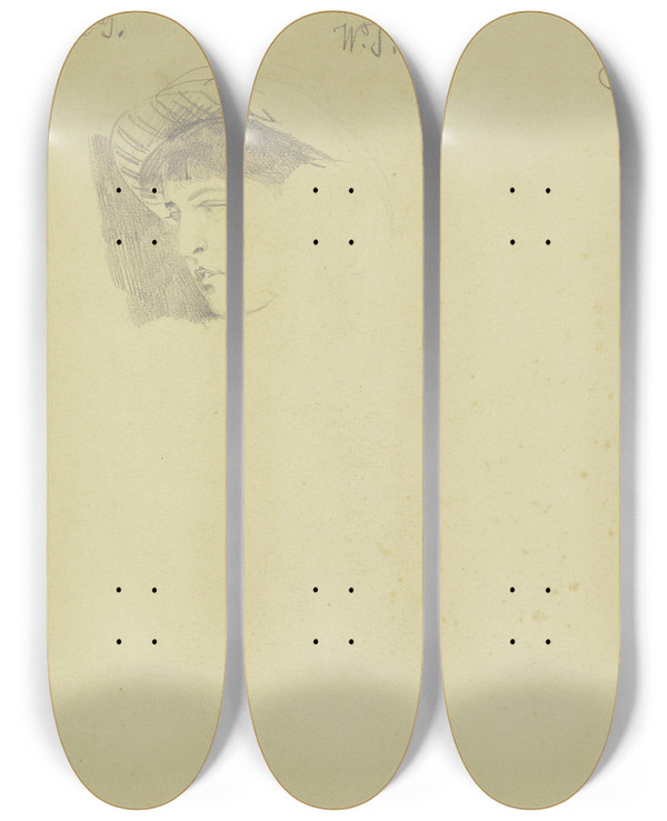 Triptych art skateboard deck of Wilhelm Trbner Portrait Of Countess G by Wilhelm Trubner (1851-1917)