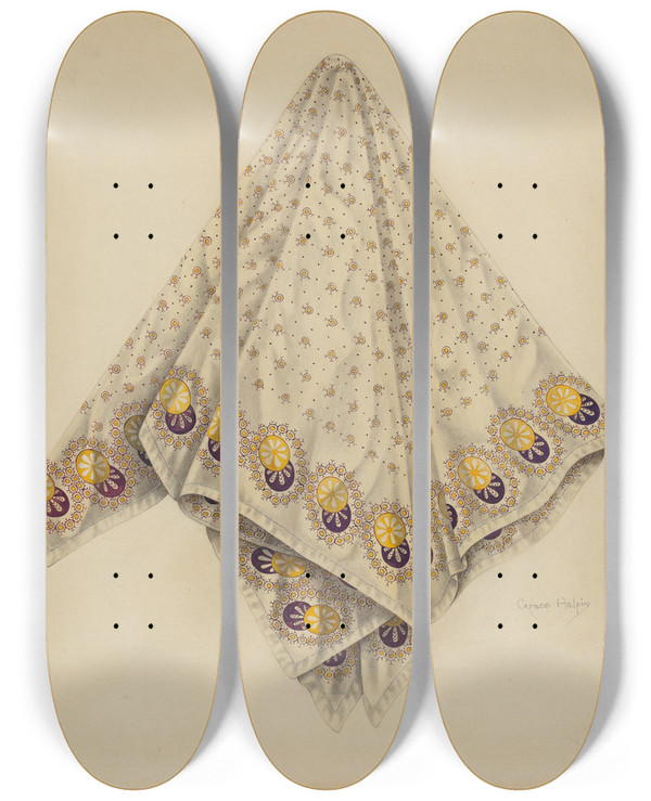 Triptych art skateboard deck of Grace Halpin Handkerchief by Grace Halpin