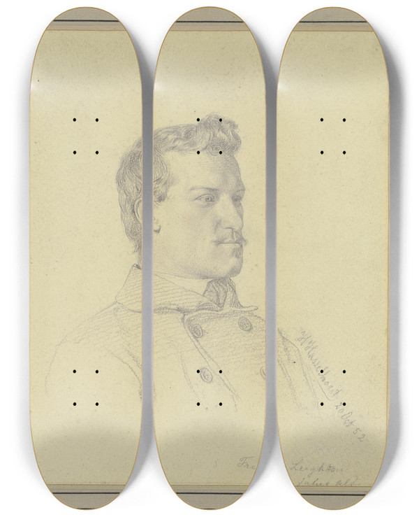Triptych art skateboard deck of Johann Heinrich Hasselhorst Der Maler Frederic Leighton Brustbild Nach Rechts by Johann Heinrich Hasselhorst (1825-1904)