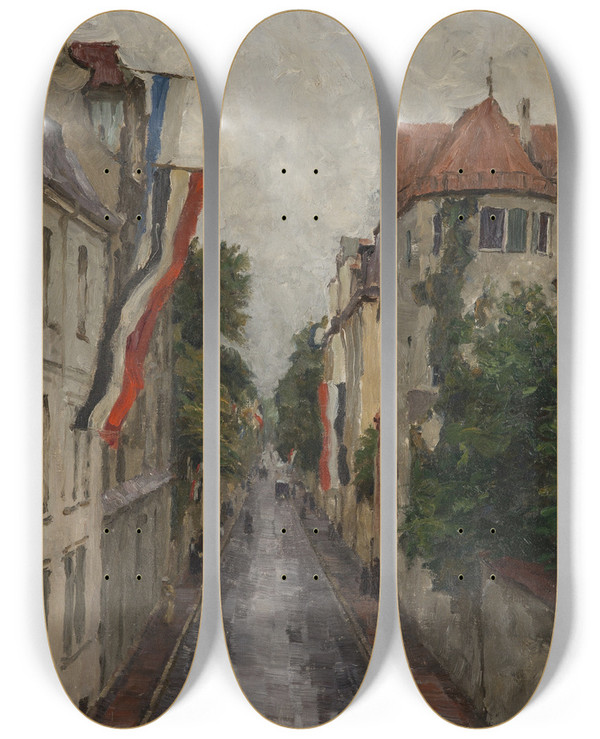 Triptych art skateboard deck of Charles Vetter Die Kaulbachstrae In Mnchen by Charles Vetter (1858-1936)