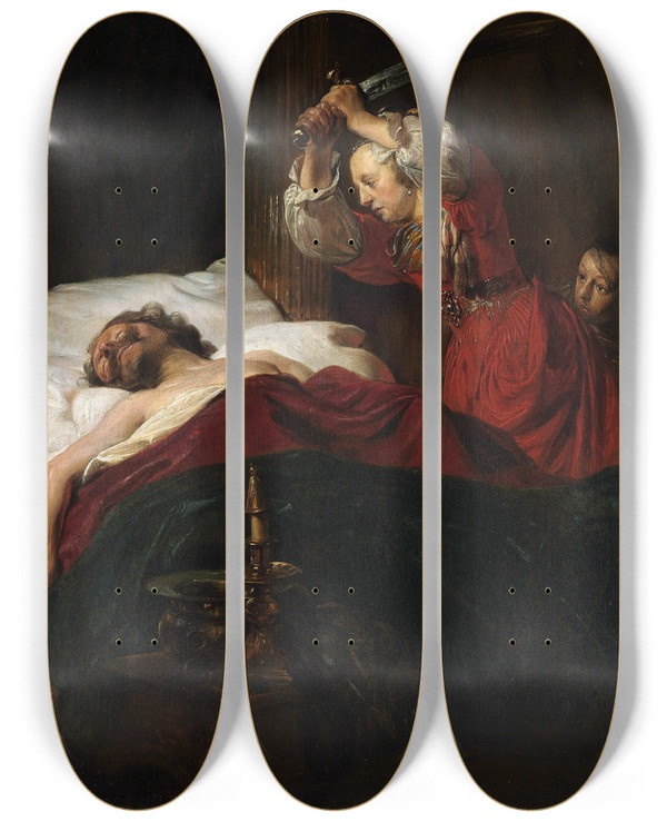 Triptych art skateboard deck of Jan De Bray Judith And Holofernes by Jan de Bray (1622-1697)