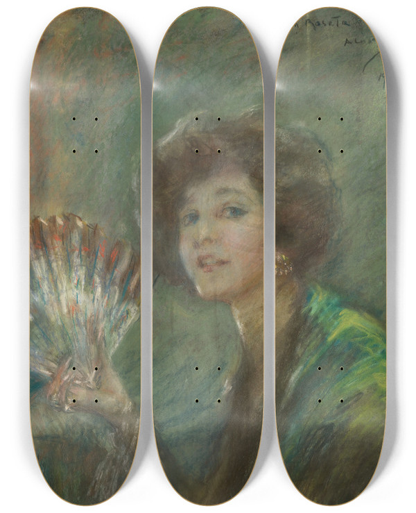 Triptych art skateboard deck of Alice Pike Barney La Rosita by Alice Pike Barney (1857-1931)