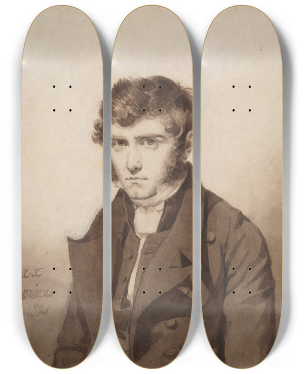 Triptych art skateboard deck of Auguste Xavier Leprince Portrait Of The Artists Brotherleopold by Auguste Xavier Leprince (1799-1826)