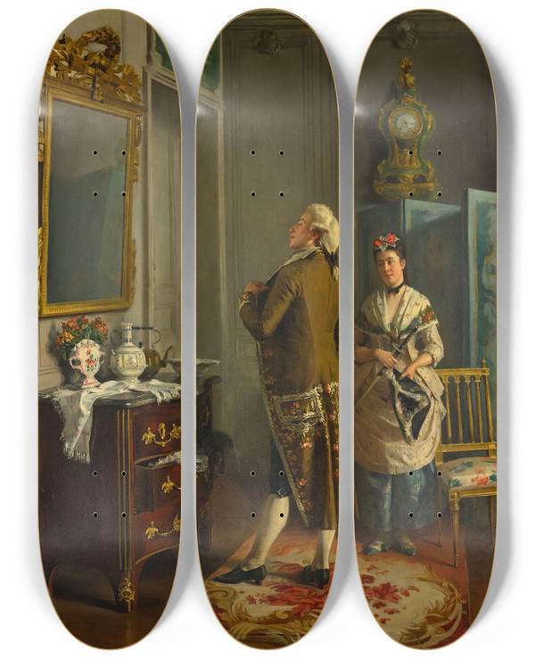 Triptych art skateboard deck of Franois Brunery Ready For The Ball by Francois Brunery (1849-1926)