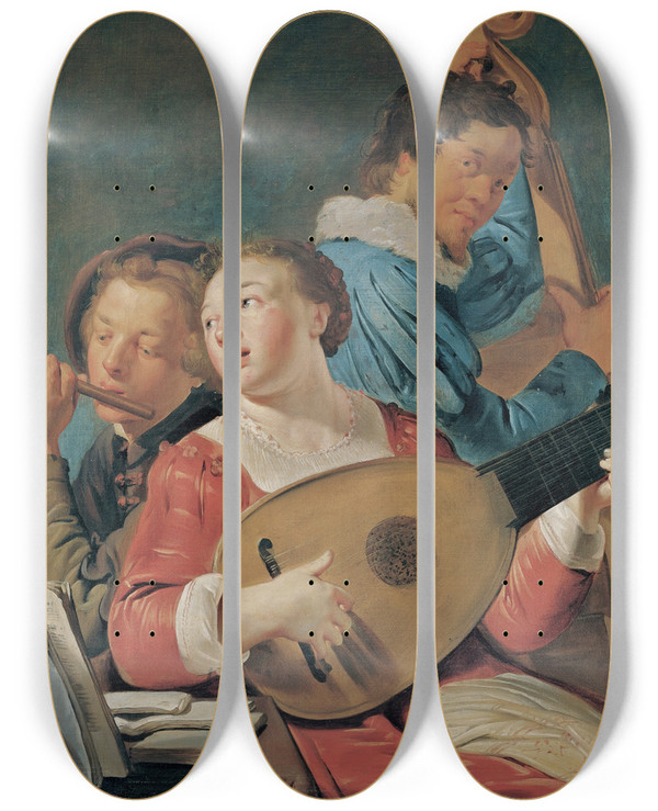 Triptych art skateboard deck of Pieter Fransz De Grebber Musicians by Pieter Fransz De Grebber (1600-1652)