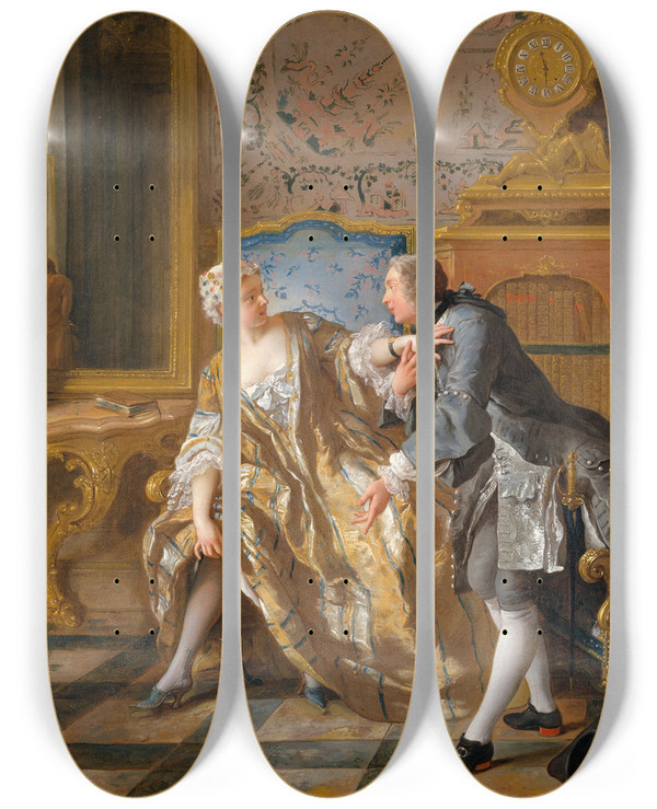 Triptych art skateboard deck of Jeanfranois De Troy The Garter by Jean-Franois de Troy (1679-1752)