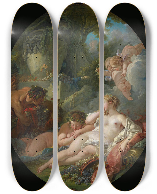 Triptych art skateboard deck of Franois Boucher Sleeping Bacchantes Surprised By Satyrs by Francois Boucher (1703-1770)