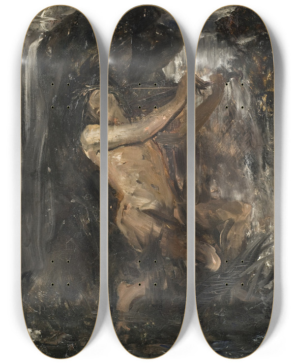 Triptych art skateboard deck of Ernst Josephson Sketch For The Water Sprite_2 by Ernst Josephson (1851-1906)