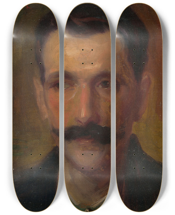 Triptych art skateboard deck of Udovt Pitthordt Mans Head by udovt Pitthordt (1860-1946)