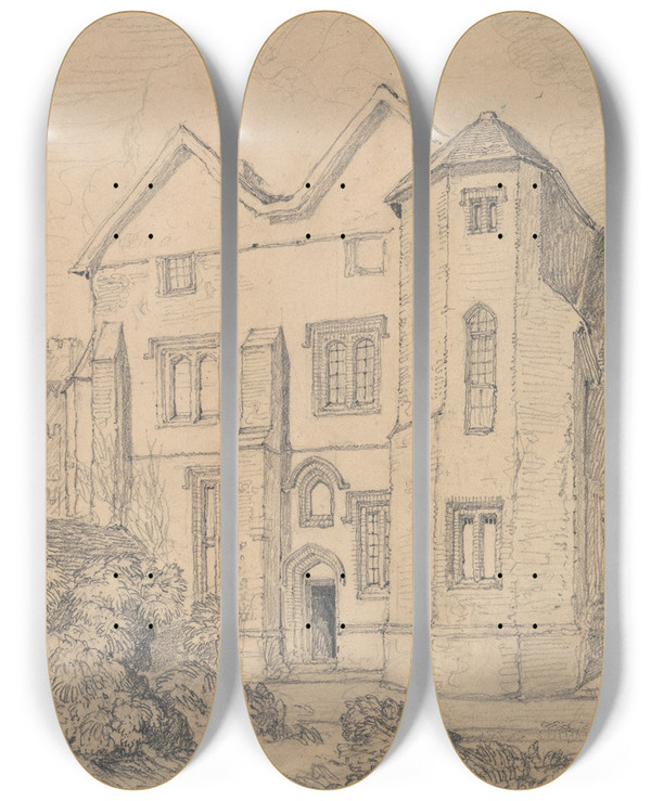 Triptych art skateboard deck of John Sell Cotman Upwell Rectory Norfolk by John Sell Cotman (1782-1842)