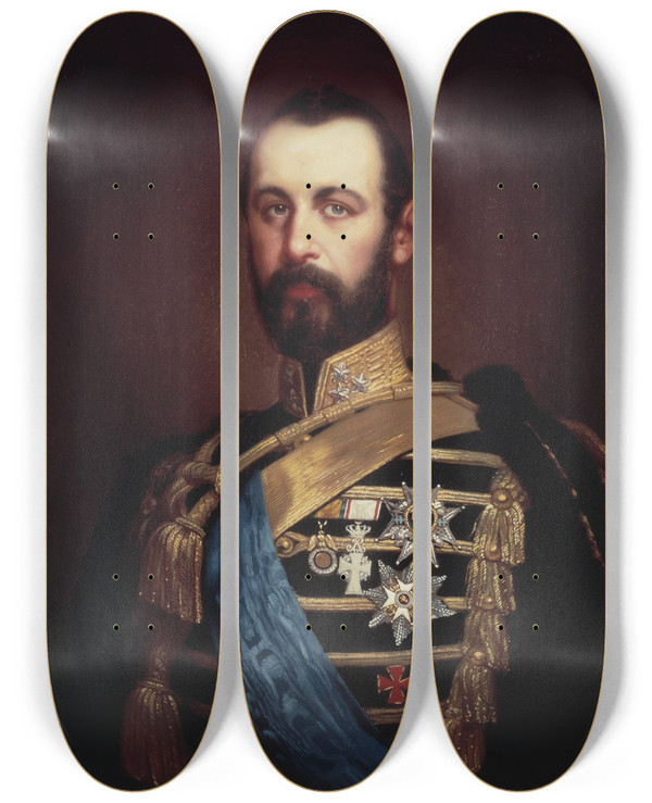 Triptych art skateboard deck of Gottfrid Virgin Karl Xv Karl Ludvig Eugen 182672 by Gottfrid Virgin (1831-1876)