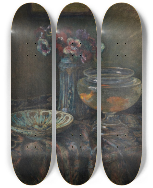 Triptych art skateboard deck of Jzef Pankiewicz Anemones by Jozef Pankiewicz (1866-1940)