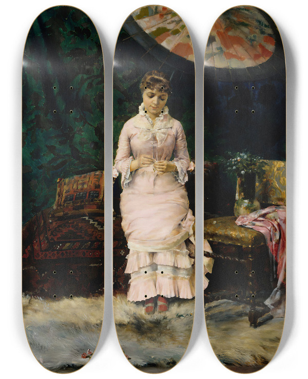 Triptych art skateboard deck of Gunnar Berndtson Yes No Pause In The Studio by Gunnar Berndtson (1854-1895)