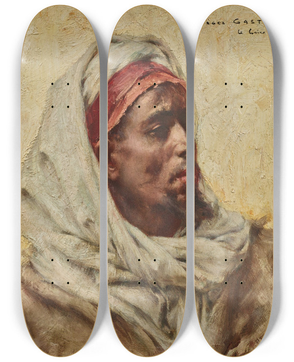 Triptych art skateboard deck of Georges Gast A Man Of Cairo by Georges Gaste (1869-1910)