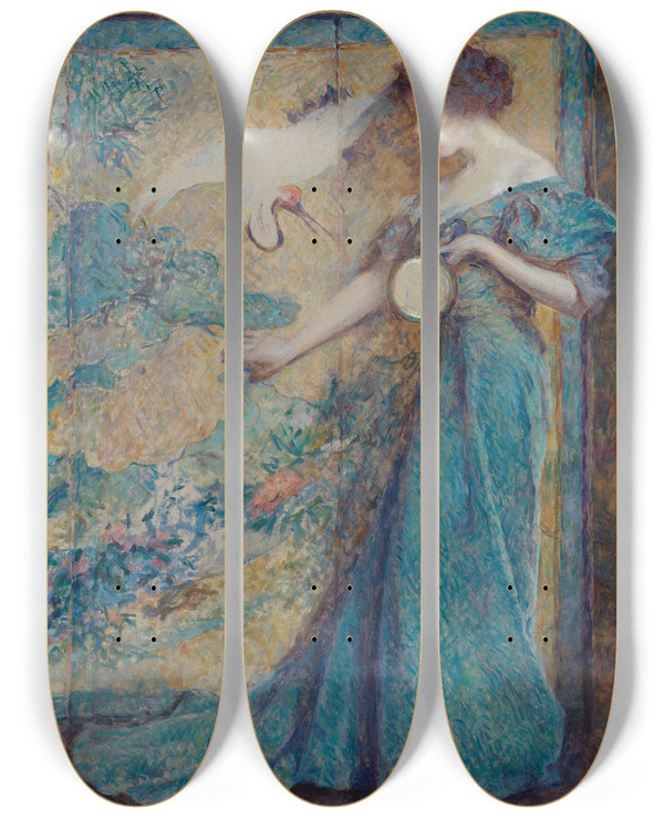 Triptych art skateboard deck of Robert Reid The Mirror by Robert Reid (1862-1929)