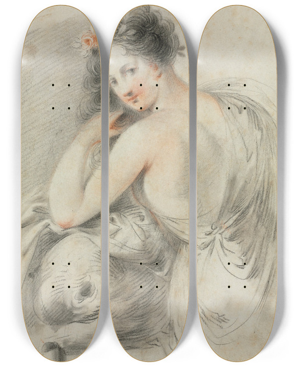 Triptych art skateboard deck of Francesco Bartolozzi Baccante by Francesco Bartolozzi (1727-1815)