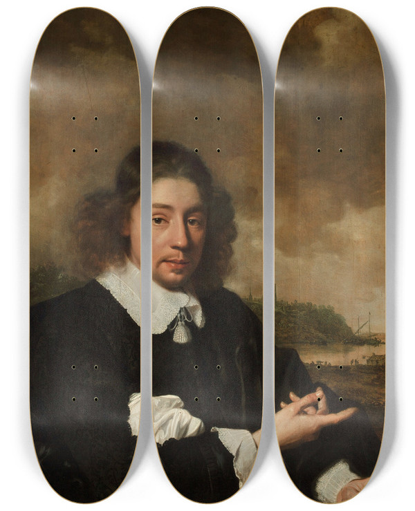 Triptych art skateboard deck of Pieter Nason Portrait Of A Man_2 by Pieter Nason (1612-1688)