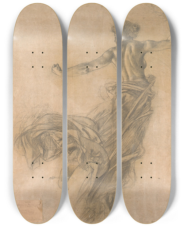Triptych art skateboard deck of William De Leftwich Dodge Untitled Study For Ceiling Empire Theatre Ny by William De Leftwich Dodge (1867-1935)