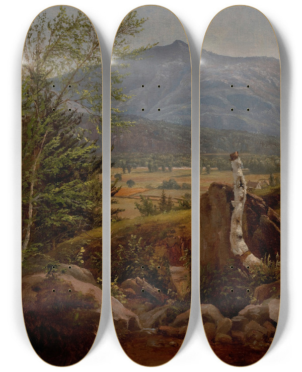 Triptych art skateboard deck of Edward W Nichols Moat Mountain North Conway Meadows New Hampshire by Edward W Nichols (1819-1871)
