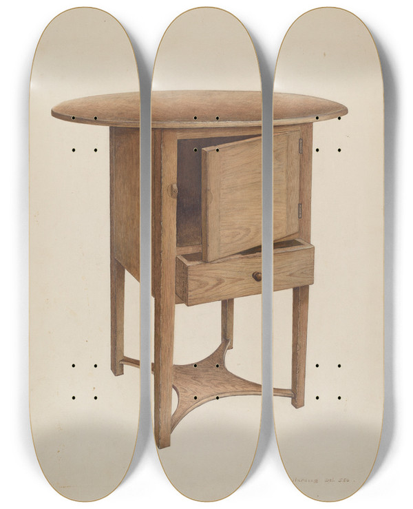 Triptych art skateboard deck of Donald Harding Cellaret by Donald Harding