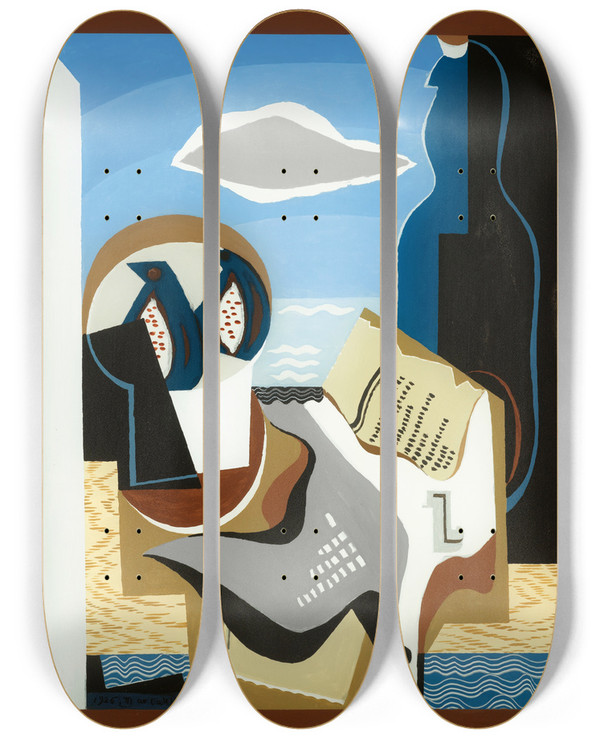 Triptych art skateboard deck of Louis Marcoussis Composition Loiseau by Louis Marcoussis (1883-1941)