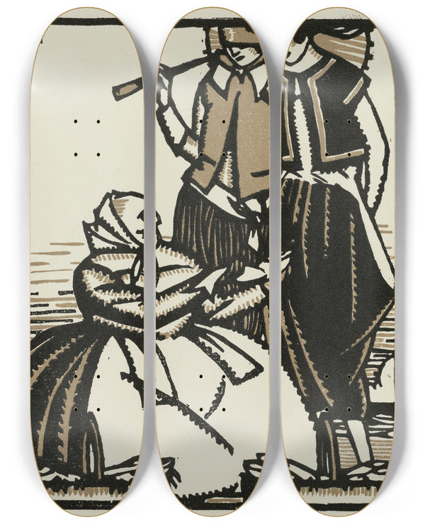 Triptych art skateboard deck of Maurice Leroy Le Poisson Dargent by Maurice Leroy (1885-1973)