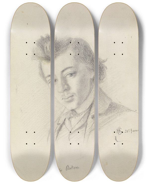 Triptych art skateboard deck of Hans Gude Erik Bodom by Hans Gude (1825-1903)