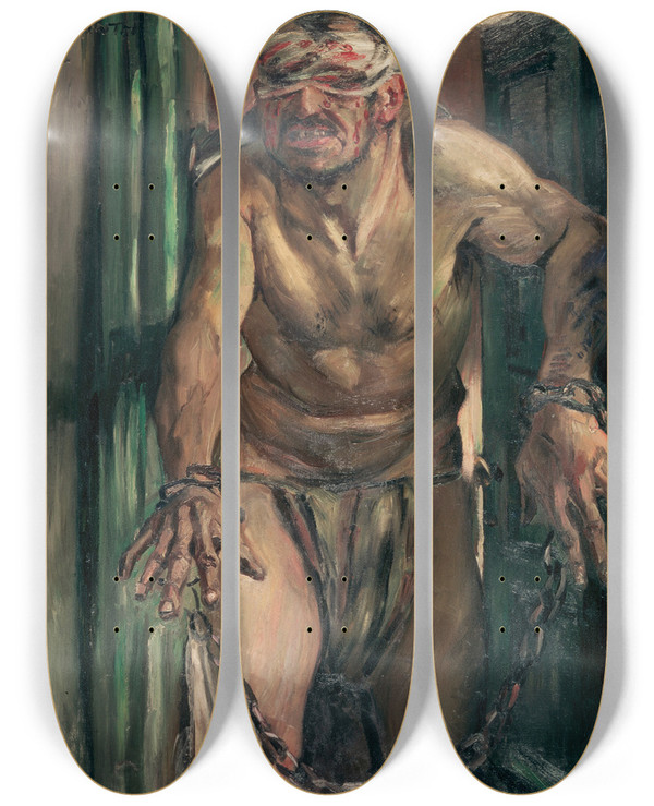 Triptych art skateboard deck of Lovis Corinth The Blinded Samson by Lovis Corinth (1858-1925)
