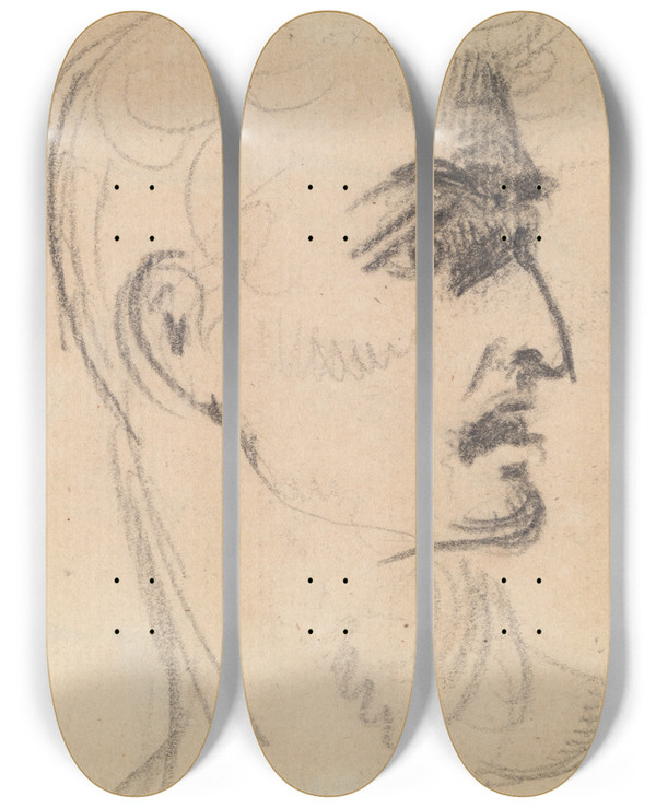 Triptych art skateboard deck of Benjamin Robert Haydon Study Of A Mans Facial Expression by Benjamin Robert Haydon (1786-1846)