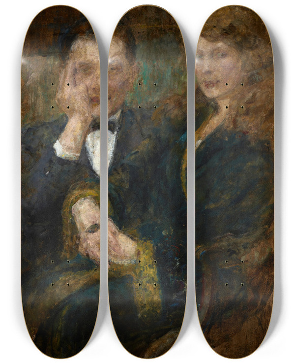 Triptych art skateboard deck of Olga Boznanska Portrait Of Mrs And Mr Smogorzewski by Olga Boznanska (1865-1940)