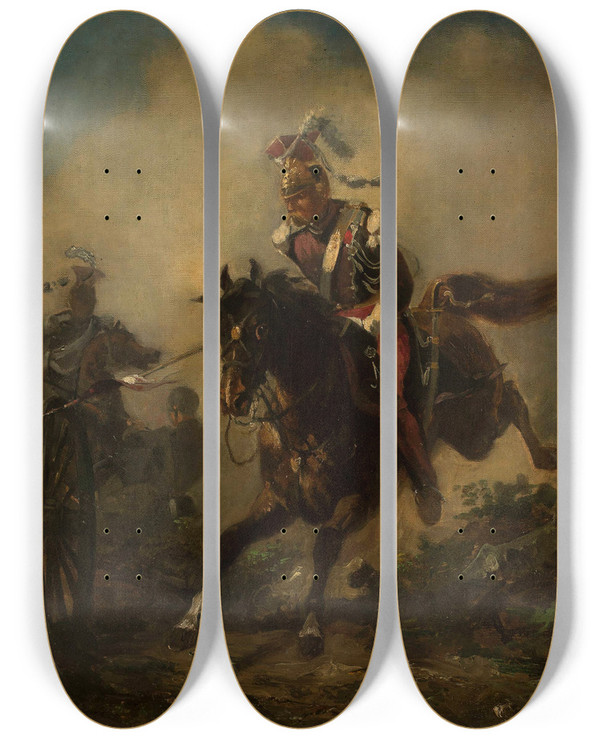Triptych art skateboard deck of Henryk Pillati Light Cavalryman Charging by Henryk Pillati (1832-1894)