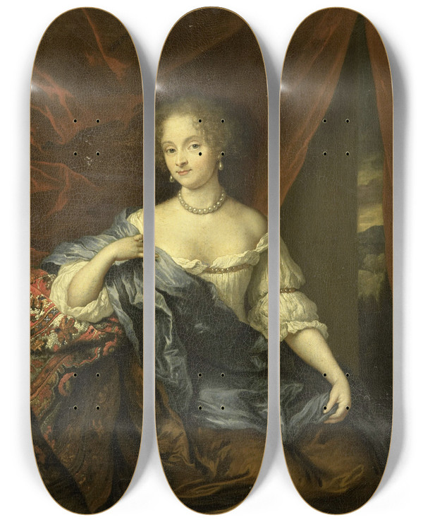 Triptych art skateboard deck of Caspar Netscher Portrait Of A Woman Possibly A Member Of The Van Citters Family by Caspar Netscher (1639-1684)