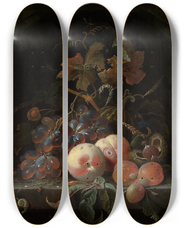 Triptych art skateboard deck of Abraham Mignon Fruchtstilleben by Abraham Mignon (1640-1679)