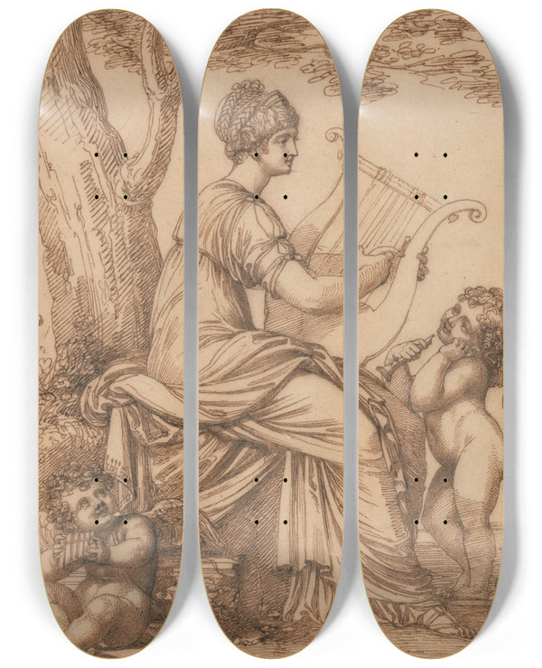 Triptych art skateboard deck of Maria Cosway Sappho by Maria Cosway (1760-1838)