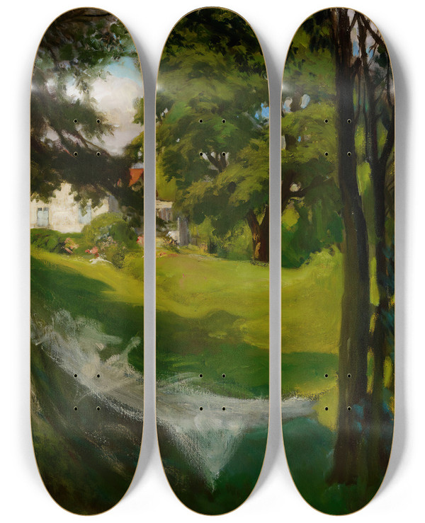 Triptych art skateboard deck of Albert Edelfelt The Artists Summer Villa In Haikko From The Sea by Albert Edelfelt (1854-1905)