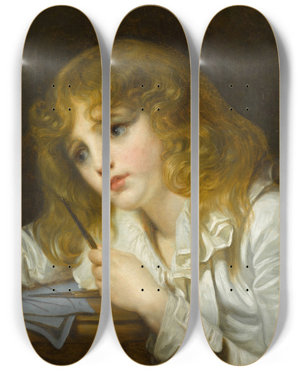 Triptych art skateboard deck of Jeanbaptiste Greuze Le Petit Mathmaticien by Jean-Baptiste Greuze (1725-1805)