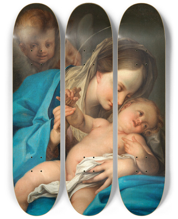 Triptych art skateboard deck of Ignazio Stern The Madonna And Child With Angels by Ignazio Stern (1679-1748)