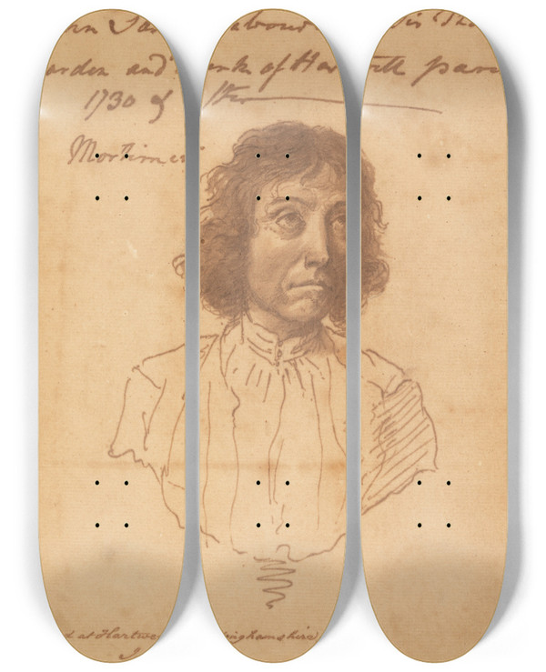 Triptych art skateboard deck of John Hamilton Mortimer Portrait Of John Saxby by John Hamilton Mortimer (1740-1779)