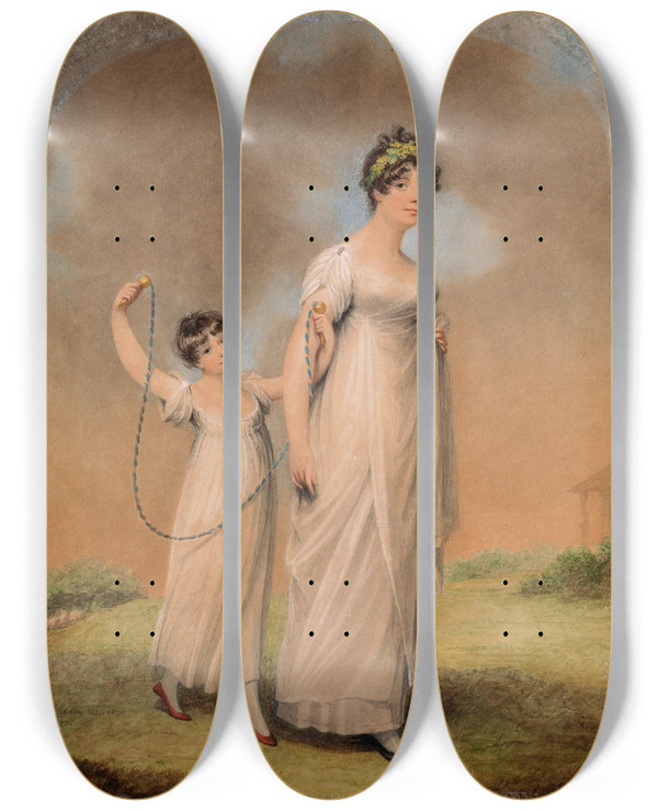 Triptych art skateboard deck of Adam Buck Portrait Of A Mother And Child by Adam Buck (1759-1833)
