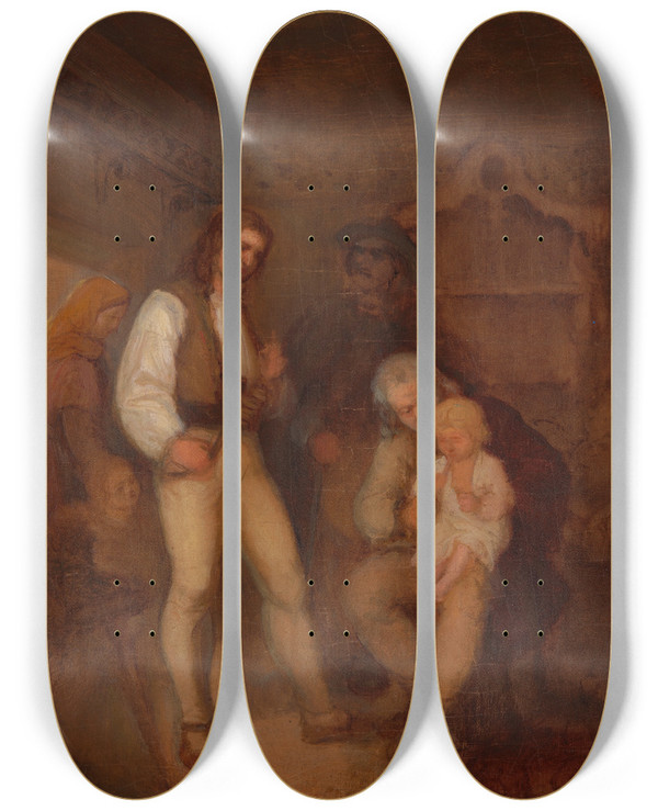Triptych art skateboard deck of Aleksander Kotsis Highlanders Family by Aleksander Kotsis (1836-1877)