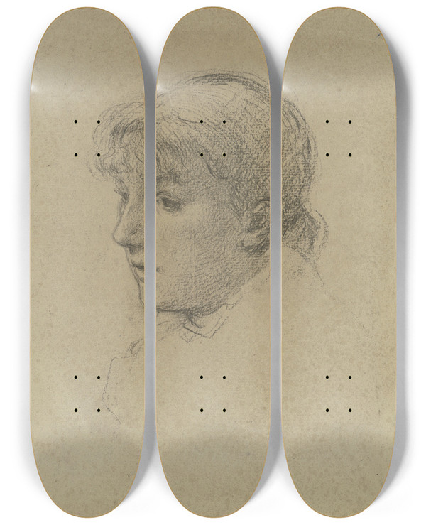 Triptych art skateboard deck of Otto Scholderer Bildnis Einer Jungen Frau Nach Links by Otto Scholderer (1834-1902)