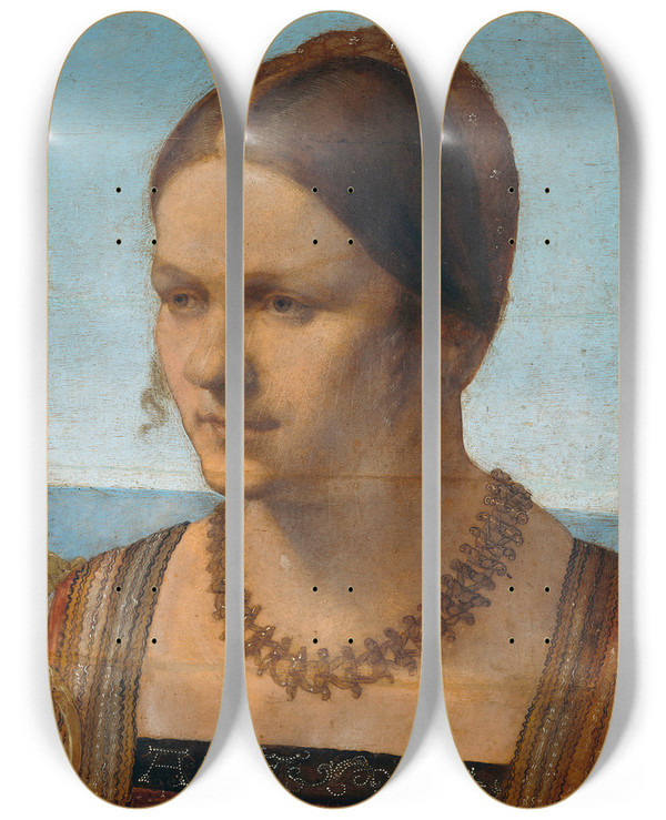 Triptych art skateboard deck of Albrecht Drer Portrait Of A Young Venetian Woman_2 by Albrecht Durer (1471-1528)