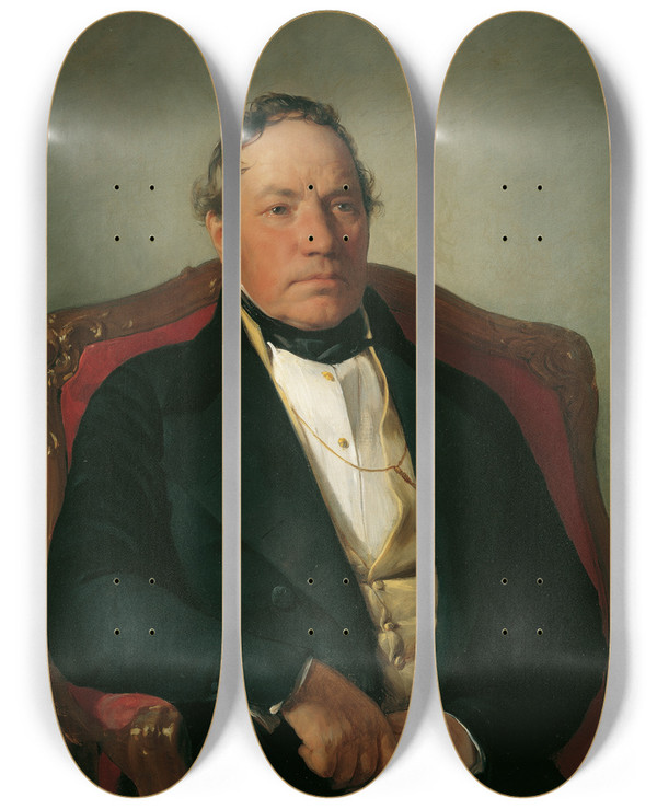 Triptych art skateboard deck of Friedrich Von Amerling Der Industrielle Johann Nepomuk Reithoffer by Friedrich Von Amerling (1803-1887)