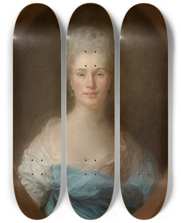 Triptych art skateboard deck of Jeanbaptiste Perronneau Portrait Of A Woman by Jean-Baptiste Perronneau (1715-1783)