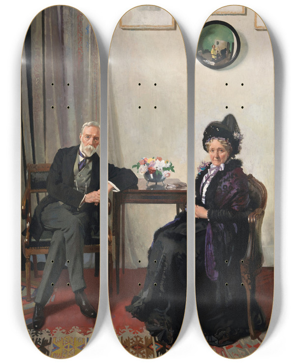 Triptych art skateboard deck of William Orpen Portrait Of The Artists Parents by William Orpen (1878-1931)