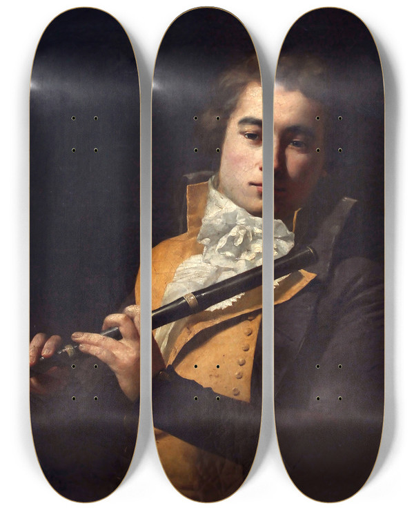 Triptych art skateboard deck of Jacques Louis David Portrait Of Flutist Franois Devienne by Jacques Louis David (1748-1825)