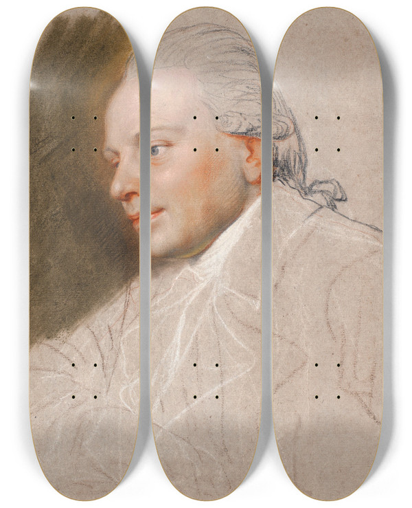 Triptych art skateboard deck of Jens Juel Portrt Af En Yngre Herre Ufuldfrt by Jens Juel (1745-1802)