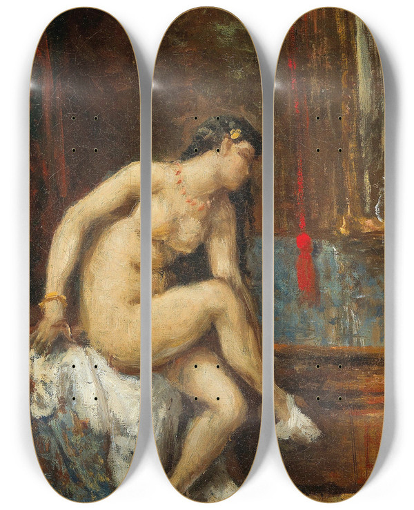 Triptych art skateboard deck of Thodore Chassriau At Her Toilette by Theodore Chasseriau (1819-1856)